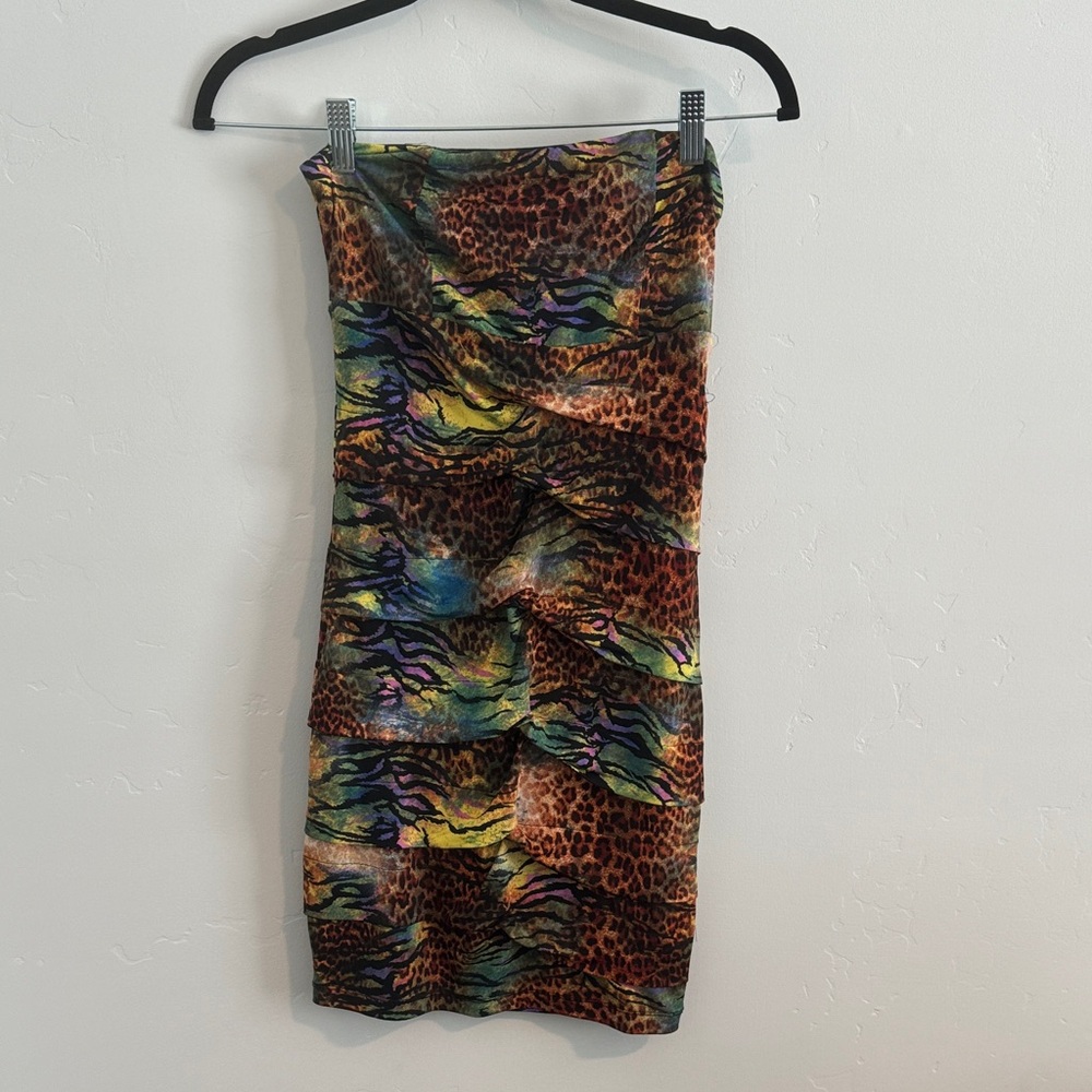 NWOT Multicolor Animal Print Strapless Bodycon Dress
